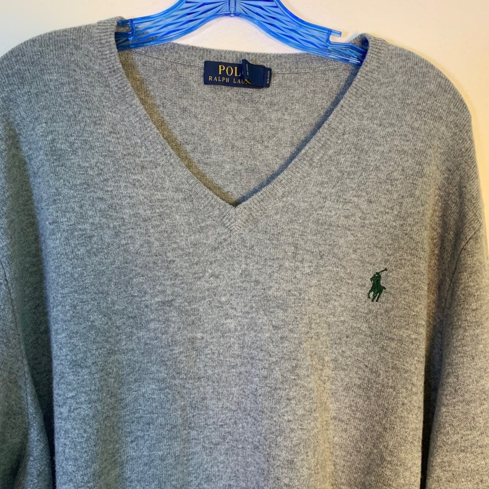 Polo Ralph Lauren XXL Sweater Gray Excellent V-Neck Merino Wool Italian Yarn - Picture 4 of 9